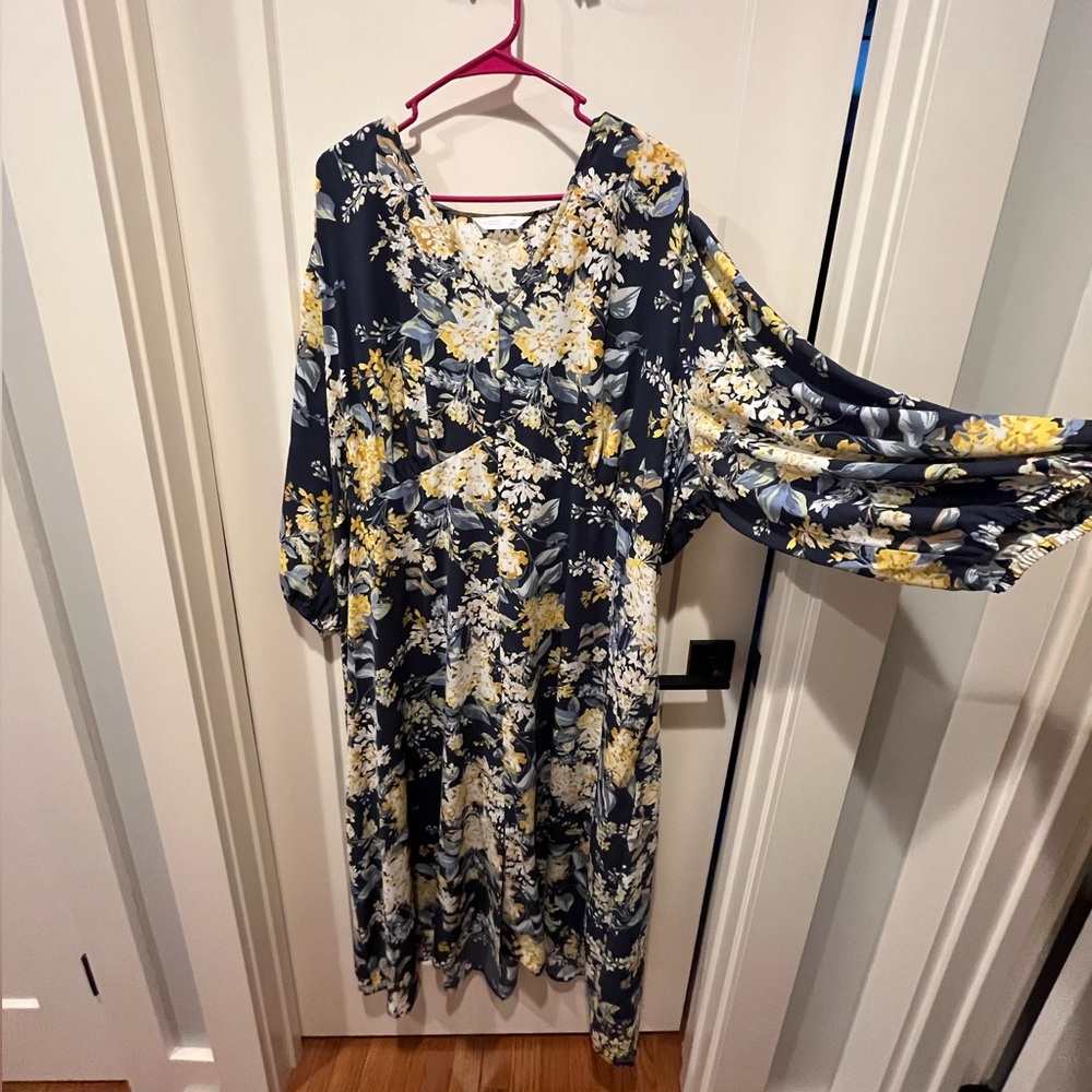 Floral Navy and Yellow Women's Dress